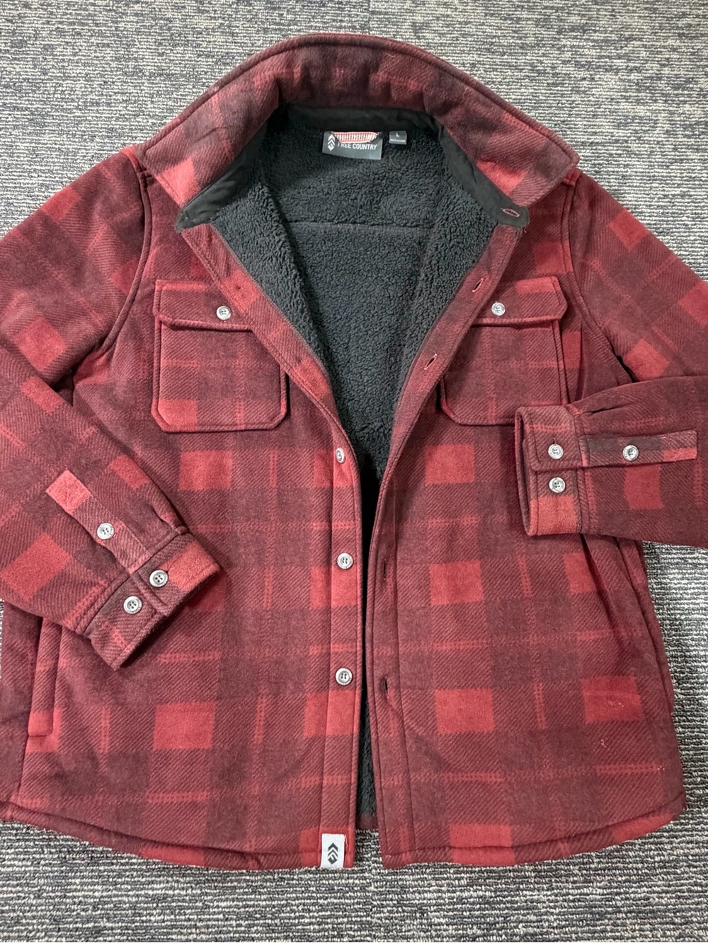 Free Country Men’s Large Red Plaid Sherpa-Lined Shirt Jacket